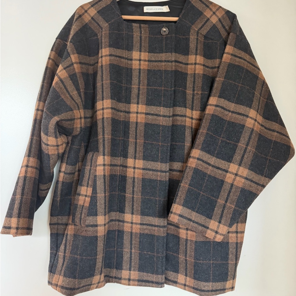 Micaela Greg Wool Plaid Jacket in Charcoal